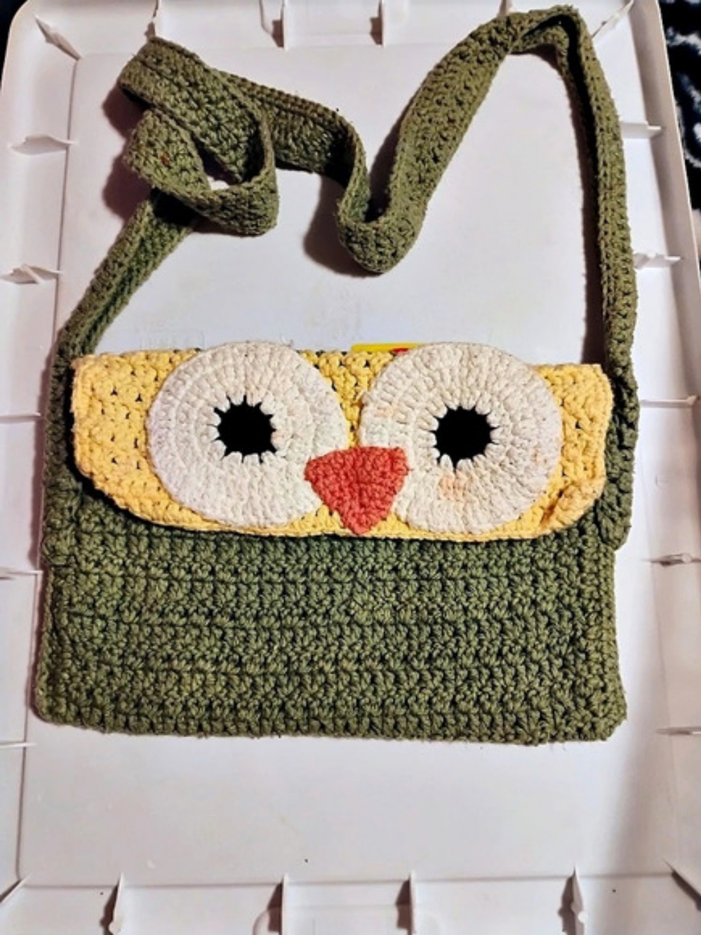 Crochet Owl Crossbody Bag in Green & Yellow